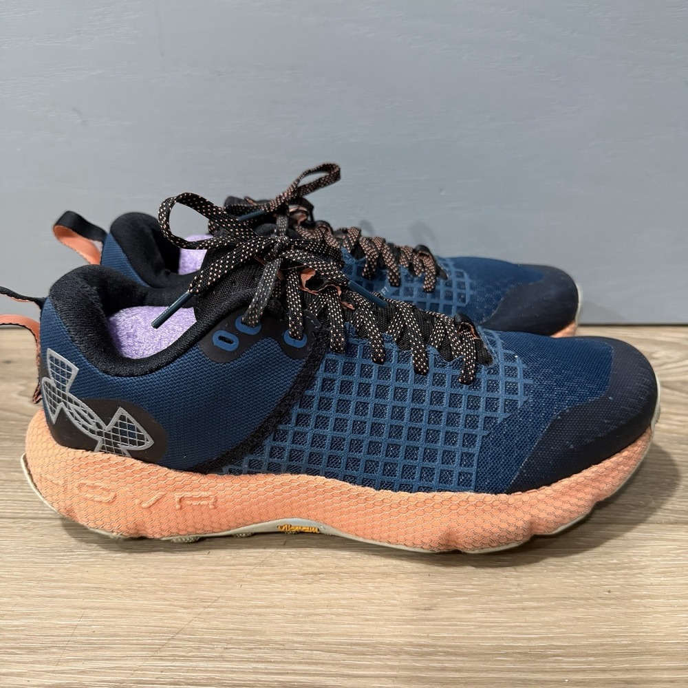 Under Armour HOVR Ridge TR Trail Mens 9 Womens 10.5 Navy Blue Peach
